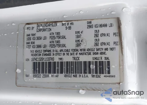 2000 Dodge Ram 1500 St from USA, damaged, VIN 1B7HC13Z6YJ133703